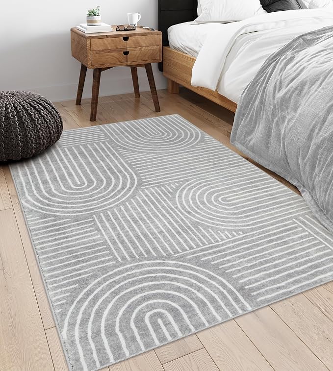 Lahome Abstract Washable Rugs, Soft Area Rugs 4x6 Non-Slip Grey Rug - Image 6