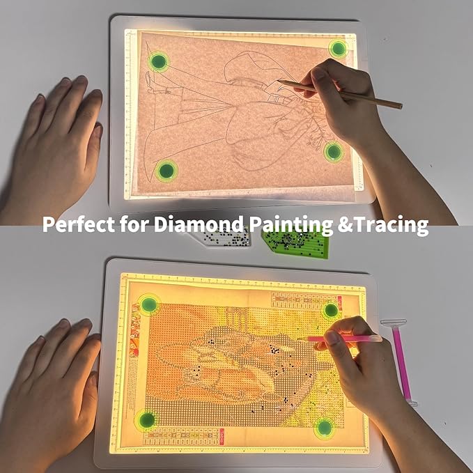 Phylosal Rechargeable A4 Light Pad with Built-in Stand & Bag, Magnetic Tracing Light Box for Drawing, Diamond Art Light Board with Side Button, Super Bright Light Table for Diamond Painting, Sketching