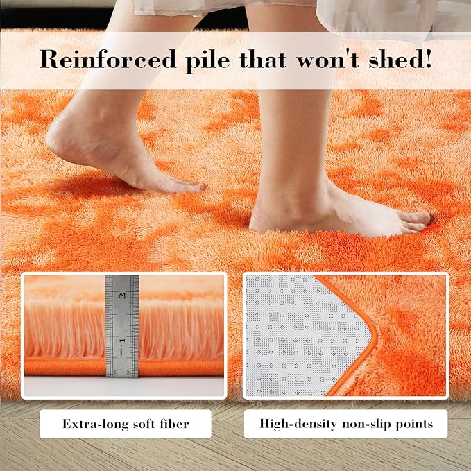 Mottling Orange Fluffy Rug Shag Area Rug, 6x9 Area Rugs - Image 4