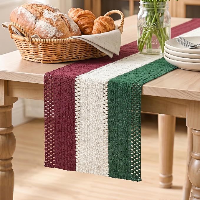 Artoid Mode Green Beige Red Farmhouse Rustic Table Runner 12x48 Inch | Holiday by ArtoidMode