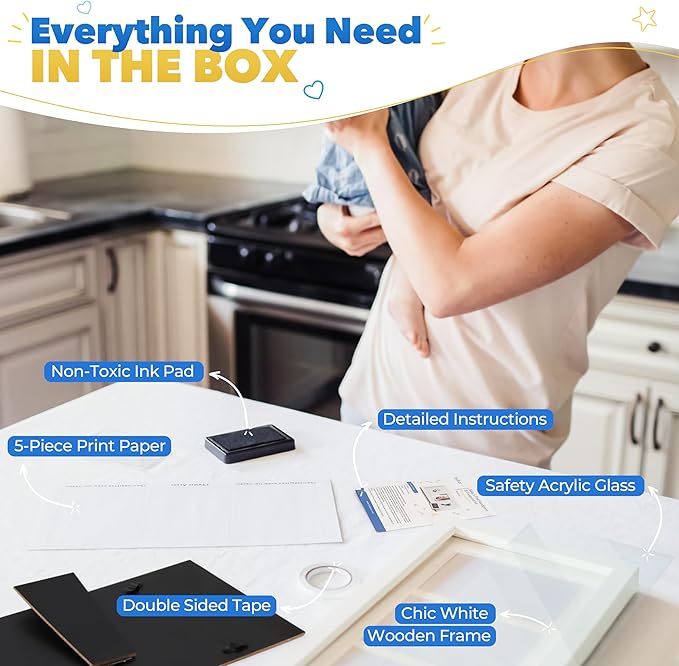 Bubzi Co Baby Handprint Kit & Footprint Photo Frame for Newborn Girls and Boys, Unique Baby Shower Gifts Set for Registry, Memorable Keepsake Decorations for Room Wall or Nursery Decor (White)