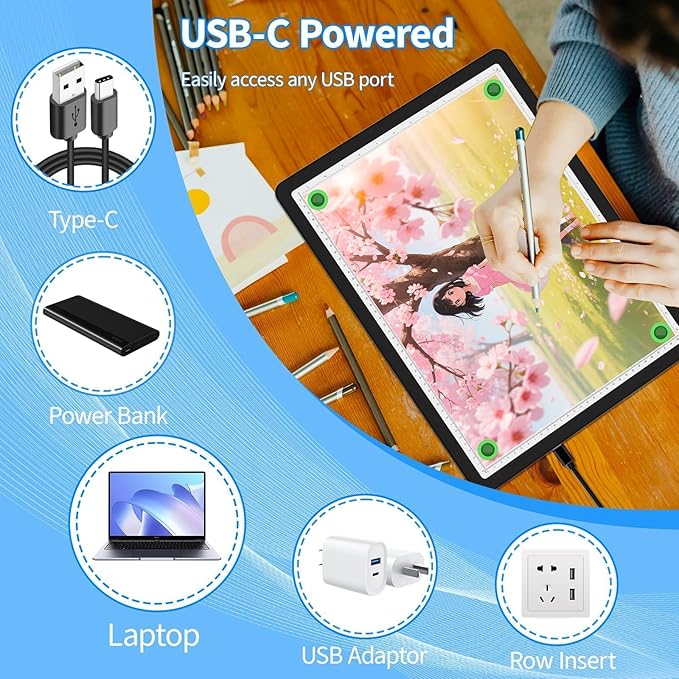 KOBAIBAN A4 LED Light Board with Bag, Magnetic Diamond Painting Light Board with Side Physical Buttons, 3 Color Modes & 6-Level Adjustable Brightness, Light Pad for Diamond Painting/Drawing (Black)