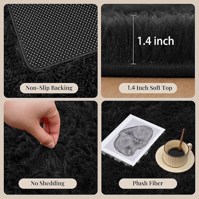 Area Rug for Living Room Bedroom: 6x9 Black Soft Fluffy Shag Upgrade Non-Slip - Image 5