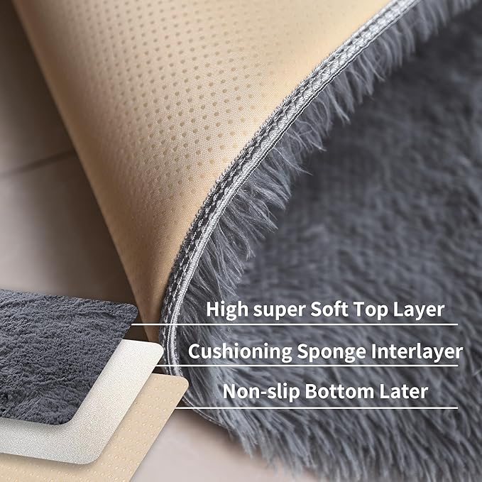 KICHOWUA 3x5 Grey Fluffy Shag Rug - Image 5