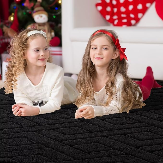 4x6 Black Washable Area Rug for Bedroom, Modern Geometric Shag Non-Slip Living - Image 3
