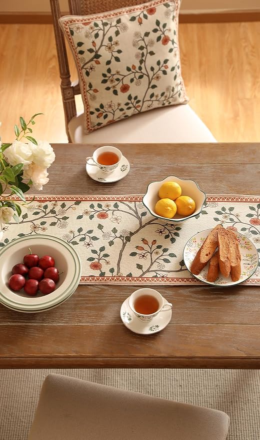 Designer French Linen Extra Long Table Runner, Floral Pattern, Dining Table - Image 6