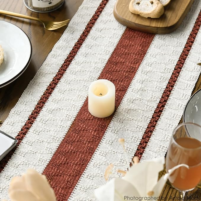 Artoid Mode Caramel Rustic Woven Table Runner 12x72 Inch | Holiday Farmhouse - Image 3