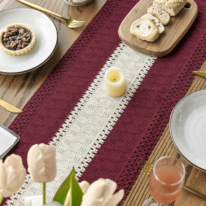 Artoid Mode Red Farmhouse Woven Table Runner 12x108 Inch | Holiday Rustic - Image 4