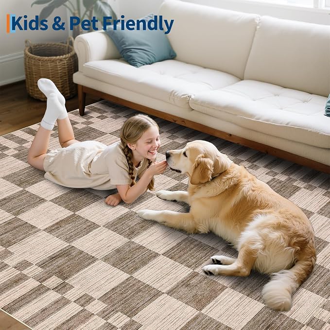 GarveeHome Brown Checkered Rug 2x3 Washable Rug Non-Slip - Image 8
