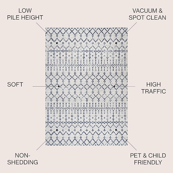 JONATHAN Y Boho Vintage Diamond Cream/Navy Indoor Area Rug 8X10 ft, Moroccan - Image 2