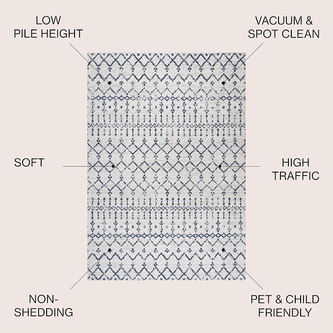 JONATHAN Y Boho Vintage Diamond Cream/Navy Indoor Area Rug 9X12 ft, Moroccan - Image 2