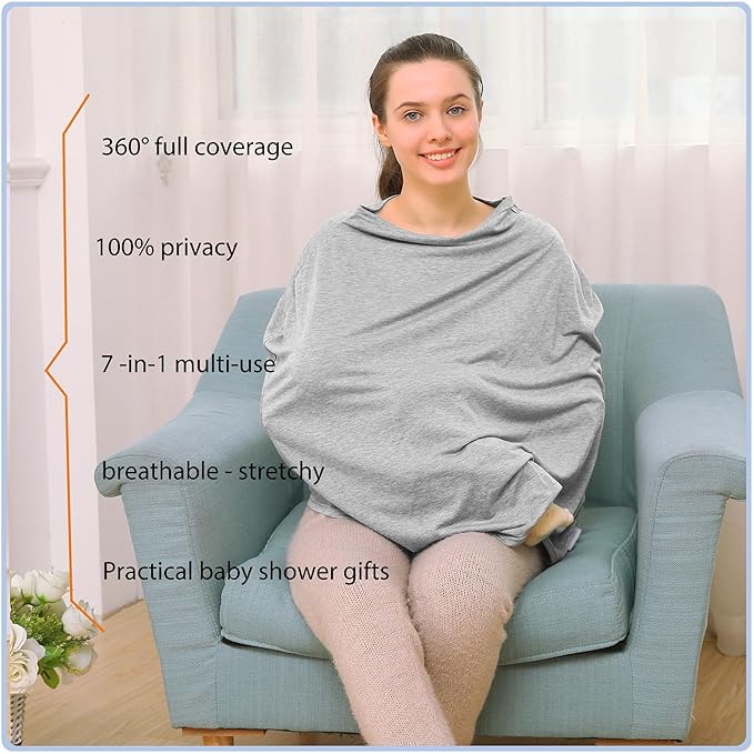 Car Seat Covers Baby - Multi-use Cover Carseat Canopy, Breathable Breastfeeding Cover, Car Seat Covers for Bbies, Boys & Girls Shower Gifts (Knit Grey)