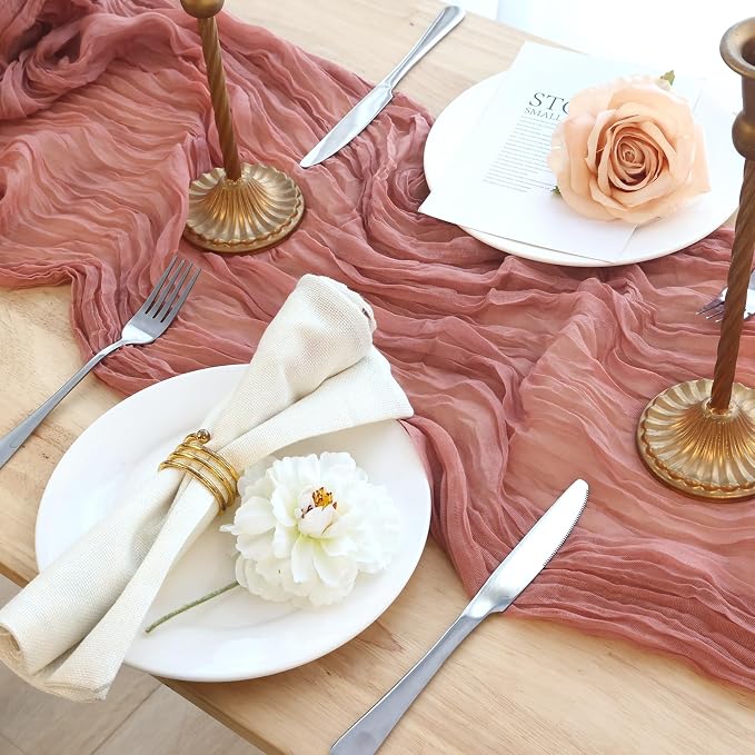 10 Pack Dusty Pink Cheesecloth Table Runner 120 Inch Boho Wedding Decor | - Image 6