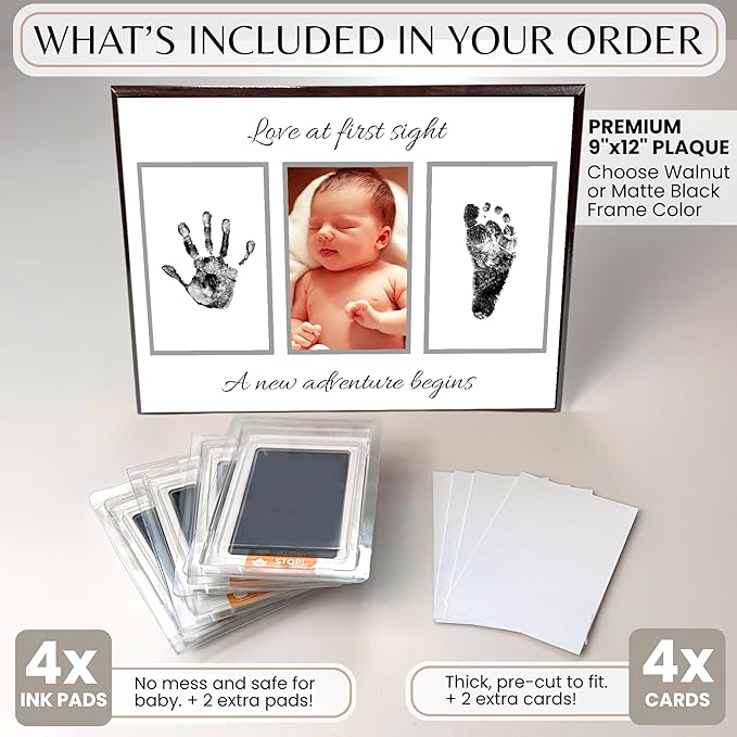 Inkless Hand and Footprint Kit, Baby Keepsake Plaque & Baby Shower Gifts - Ideal as Mom To Be Gift, Nursery Picture Frames, Clean Touch Hand and Footprint Kit (Style 2 - Design 2)