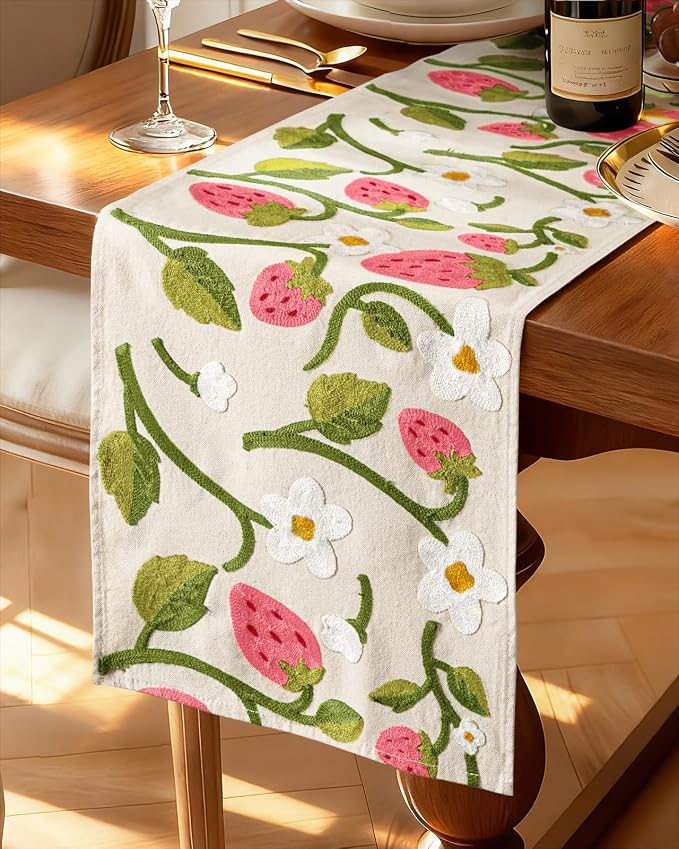 Canvas Embroidered Narrow 13"x 72" Table Runner, Rustic texture, Machine by Kokaaee