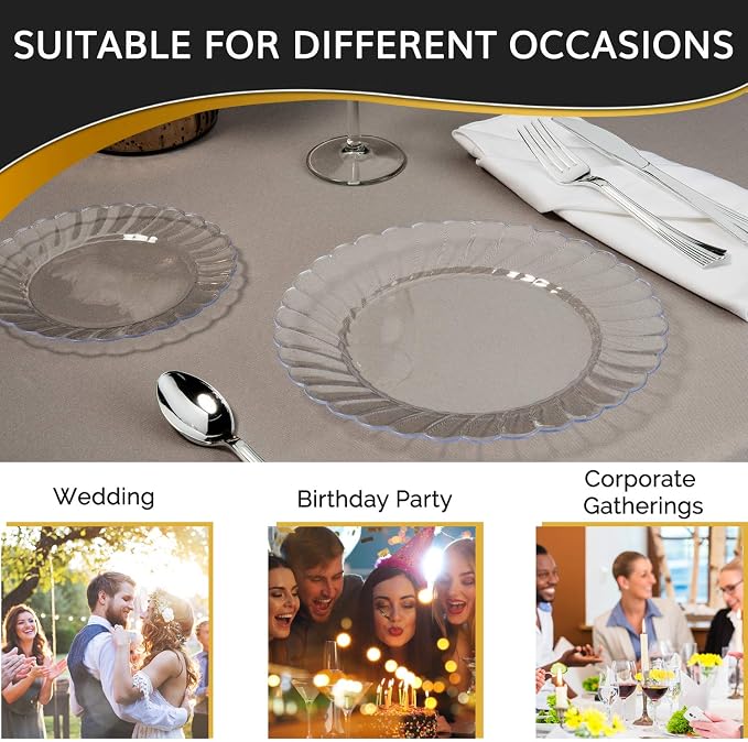 Hard Plastic Plate Set, 50 x 6 Clear Round | Washable & Reusable, Party Supplies - Image 4