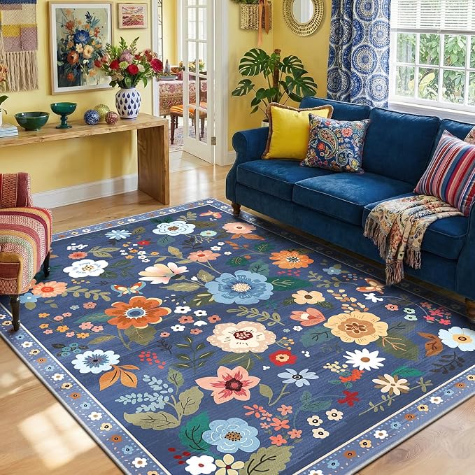 RELEANY Floral 9x12 Area Rugs Washable Print Boho Cute Carpet Non Slip Flower - Image 7