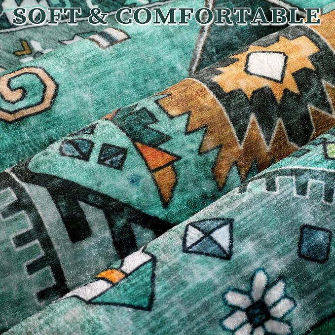 SERISSA Boho Rugs for Entryway, 2x3 Teal Entryway Rug Non-Slip Washable Small - Image 4