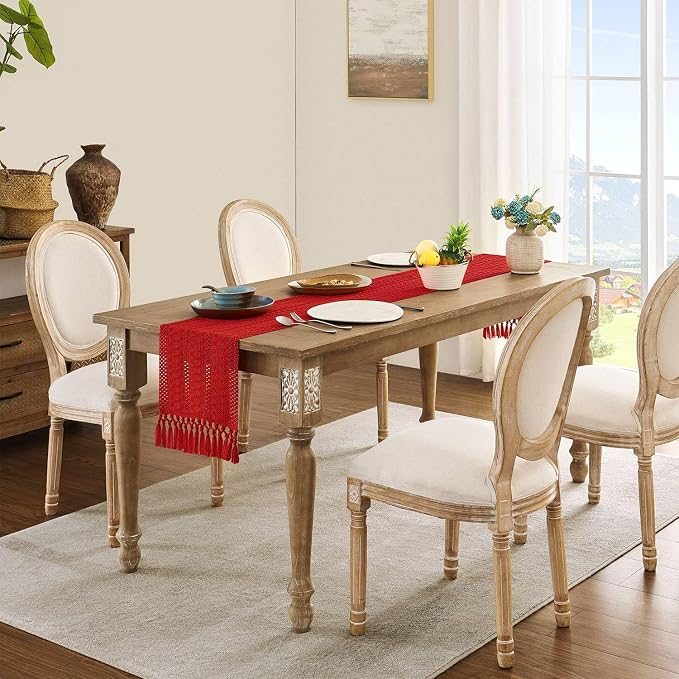 Macrame Style Boho Table Runner, 12x60 Inch Red | Woven Boho Table Runner - Image 3