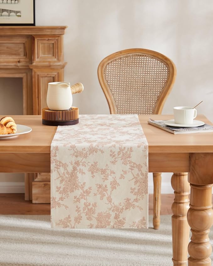 French Pastoral Farmhouse Table Runners, 13x90 Inch Taupe | 100% Organic Cotton - Image 2