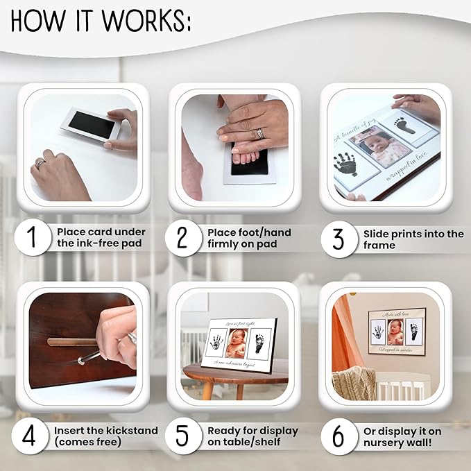 Baby Hand and Footprint Kit with Photo & Birth Details, Inkless Hand and Footprint Kit, Newborn Keepsake Plaque, Baby Shower Gifts (STYLE 2 (Baby Shower) (Love At First Sight))