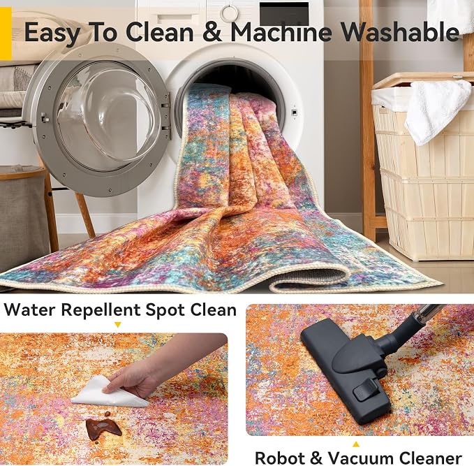 RELEANY Washable Area Rugs 9'x12' Non-Slip Modern Abstract Soft - Image 6