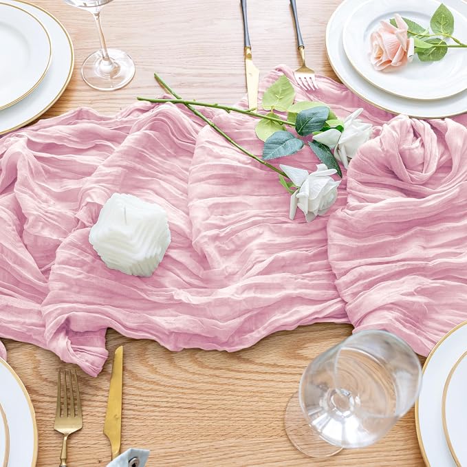 Cheesecloth Table Runner Blush Pink 10FT Boho Gauze Runner, 4 Pack | 120 Inch - Image 5