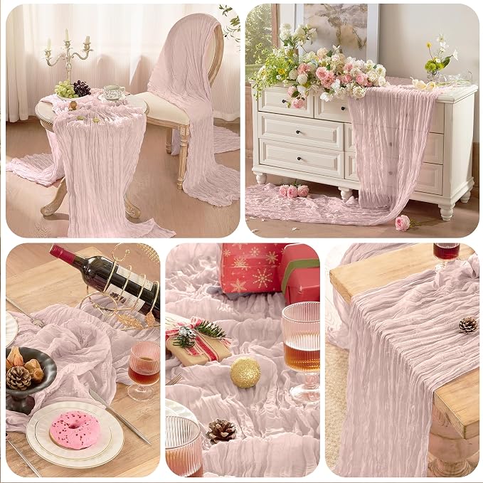 6 Pack Dusty Pink Cheesecloth Table Runners Boho Gauze Home Decor | 120Inch - Image 9