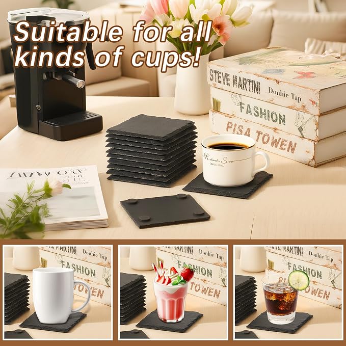24 PCS Slate Coasters Black Square 4 Inch Bulk Rock, Blank Laser Engraving - Image 5