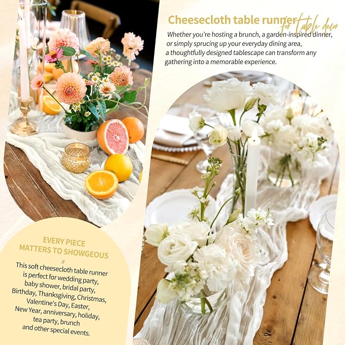 18 Pack Cheesecloth Table Runner 10FT Ivory White Table Runner Boho Gauze - Image 8