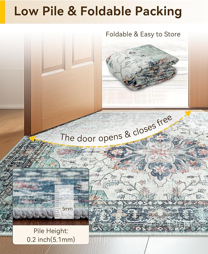 RELEANY Area Rugs 8'x10' Washable Non-Slip, Floral Vintage Distress Medallion - Image 6