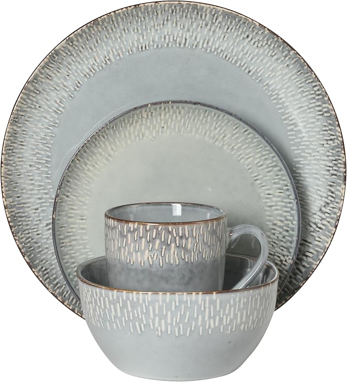 Gibson Elite Jasper 16 Piece Plates and Bowls Reactive Glaze Dishes Stoneware - Image 7