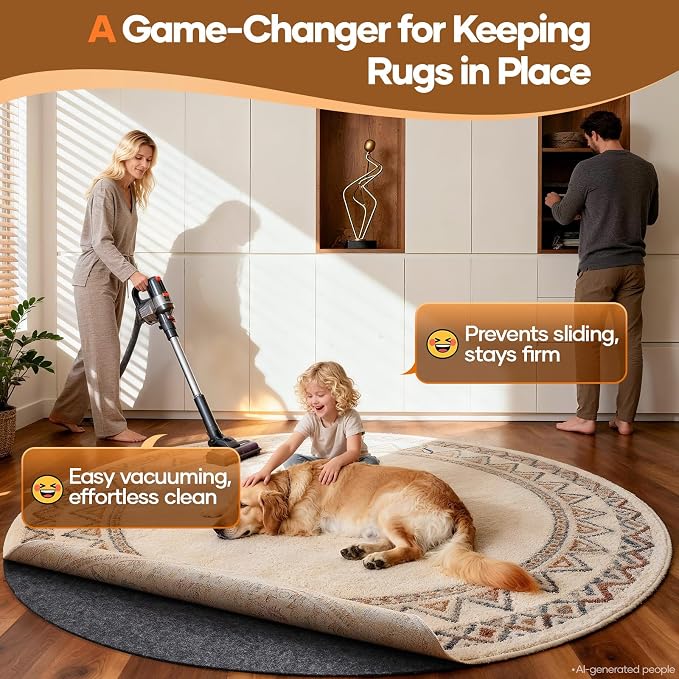 Veken 4 Ft Round Non Slip Cushioned Rug Pad Gripper, Felt and Silicone Backing - Image 2