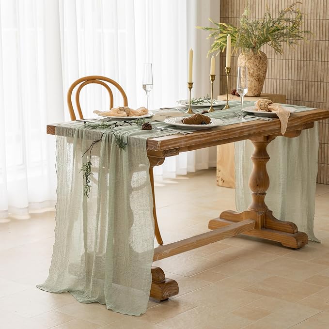 Sage Green Cheesecloth Table Runner 120 Inches - Image 2