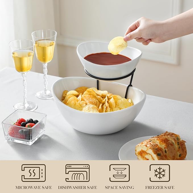MALACASA 2 Tier Chip and Dip Serving Set - Image 4