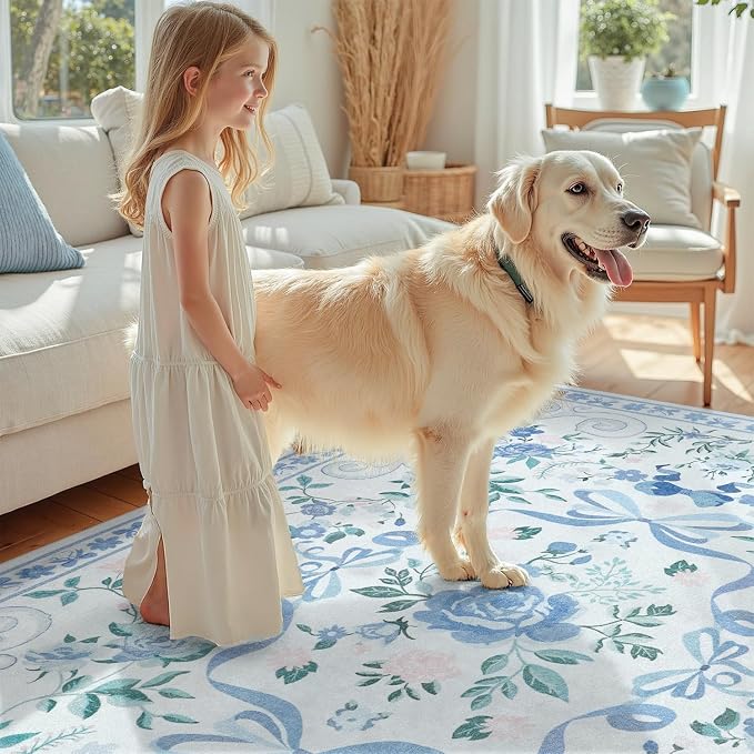 DCX Washable 5x7 Bow Rug, Cute Soft Low Pile Indoor Décor Carpet, Kid & Pet - Image 4