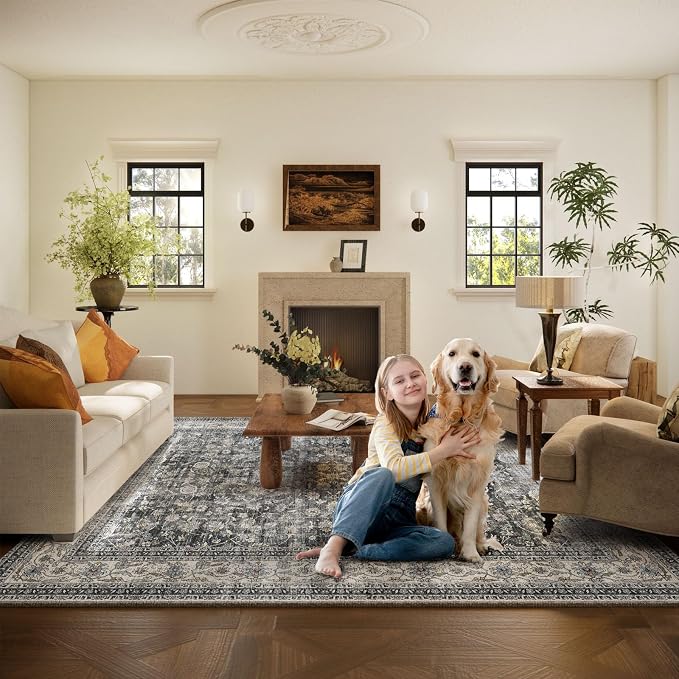 Machine Washable Rugs for Living Room: 6x9 Bedroom Rug Vintage Boho Area Rug - Image 6