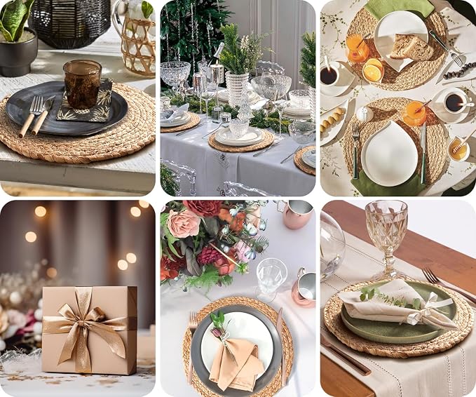 Aofmee 13 inch Round Woven Placemats Set of 6, Boho Rattan Place Mats, Natural - Image 7