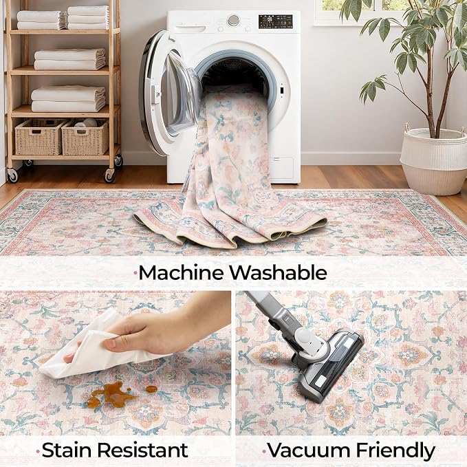 CAPALOCA Machine Washable Rugs Nursery Rug Sq5ft Cute Girl Non Slip Low Pile - Image 6