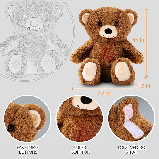 Gemma Joy Bedtime Baby Soothers for Sleep, Cry Activated Heartbeat Stuffed Animal for Baby, Newborn, Calming Light, Lullaby Music, White Noise, Shush, Mother’s Heartbeat - (Brown Bear, Rechargeable)