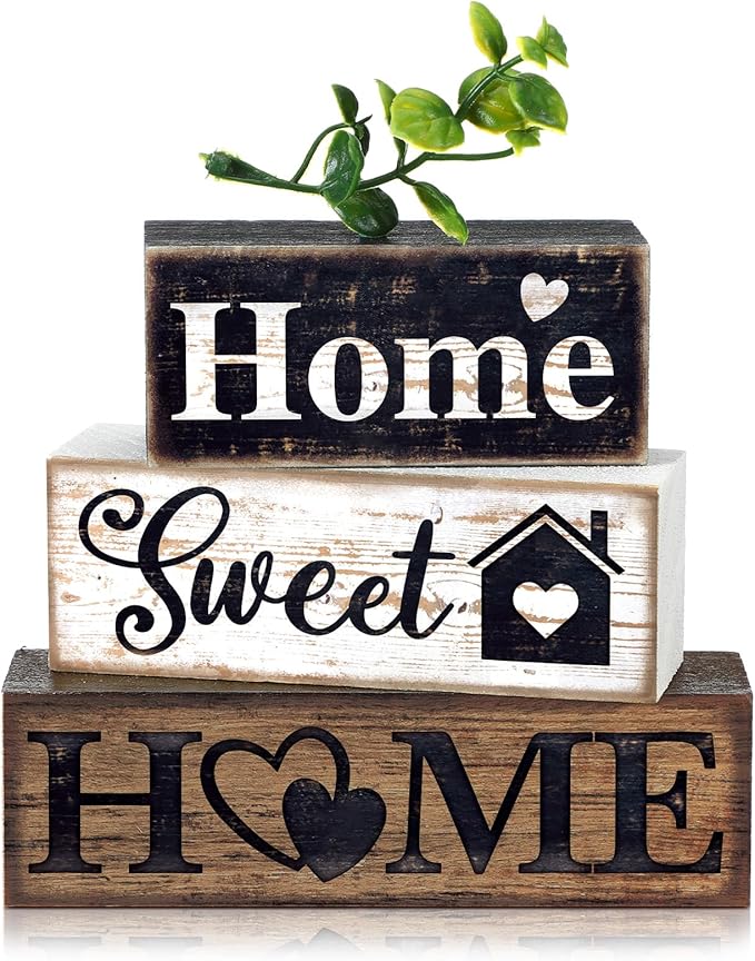 Moucuny 4 Pcs Farmhouse Wooden Tabletop Decor Farmhouse Tiered Tray Decor by Moucuny