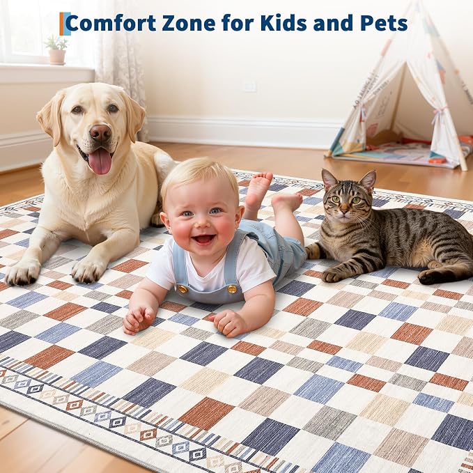 GarveeHome 6x9 Washable Rug for Living Room Checkered Non-Slip Throw Rug Low - Image 5