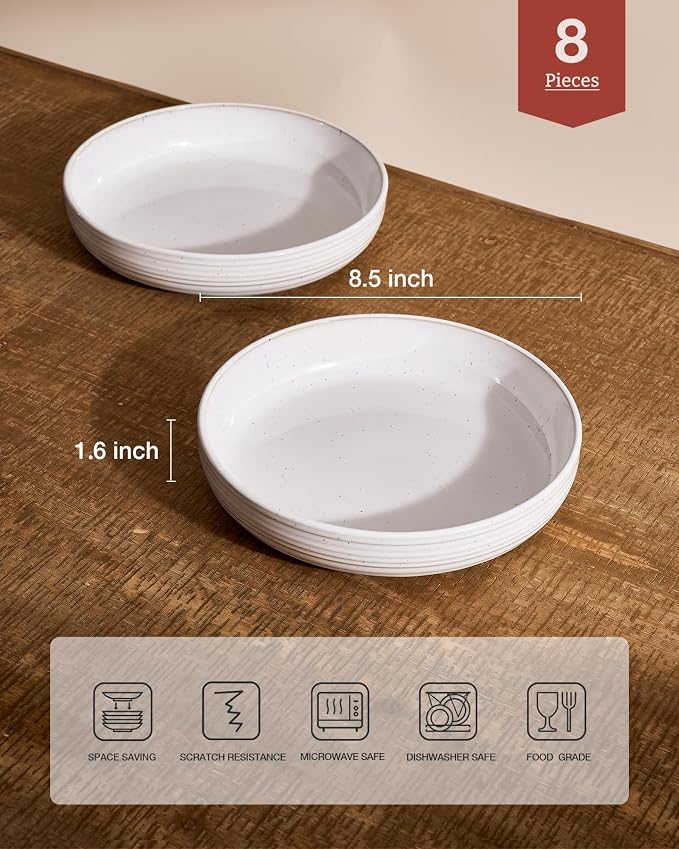 famiware Milkyway 33 oz Pasta Bowls Set of 8, Scratch-Resistant Stoneware Salad - Image 2