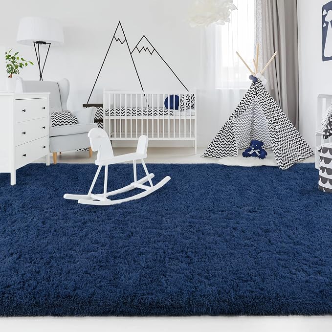 FlyDOIT Large Area Rugs for Living Room, 4x6 Feet Navy Blue Shaggy Rug Fluffy - Image 4