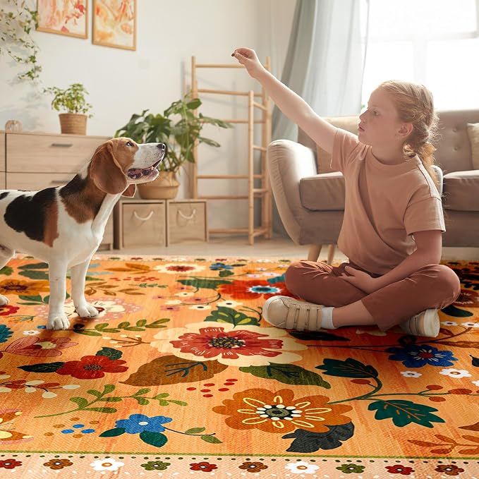 RELEANY Floral 6x9 Area Rugs Washable Print Boho Cute Carpet Non Slip Flower - Image 6
