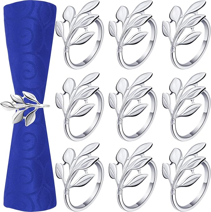 Hotop Set of 100 Leaf Napkin Rings Silver Metal Napkin Rings Holders Bulk by HOTOP