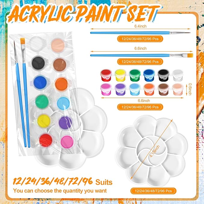 Fulmoon 72 Set Acrylic Paint Kits for Kids Adults Washable Mini Painting Kit Arts Crafts Party Favors Filled Strips Brushes Palettes Bulk for Classroom Home Kit Supplies (Vivid Color)