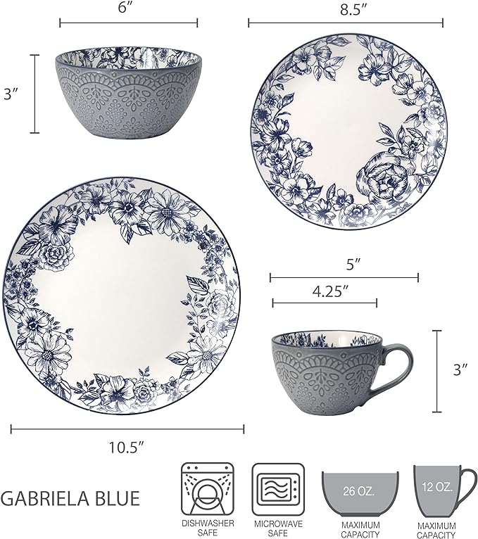 Pfaltzgraff Gabriela Blue 16-Piece Dinnerware Set, Service - Image 4