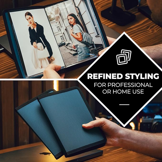 Dunwell Small Photo Album 5x7 (2-Pack, Blue), Mounting Paper, 5 x 7 Photo & Art Portfolio Presentation Binder, 24 Sleeves Display 48 Pages, Professional Picture Book for 5x7 Artwork, Postcards