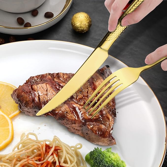 30-Piece Hammered Gold Silverware Set - Image 8